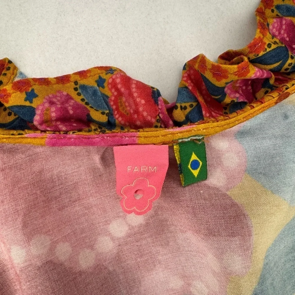 FARM Rio Floral Yellow and Pink Puff Sleeve Crop Blouse